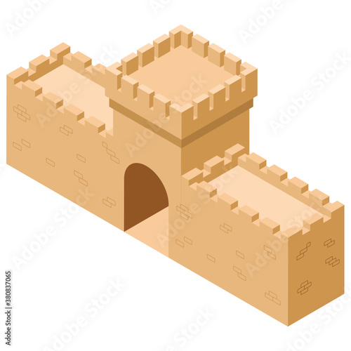 
Sand castle, isometric vector icon.
