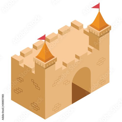 
Sand castle, isometric vector icon.
