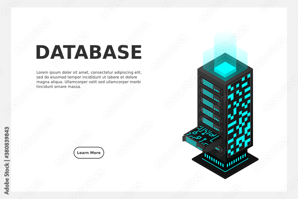 Data center isometric, database and cloud data storage concept, server room, cloud computing, vector illustration. Data center isometric, database and cloud data storage concept, server room, cloud computing, vector illustration.