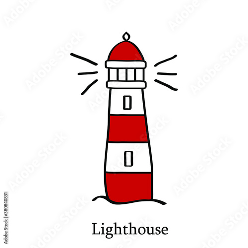 Lighthouse doodle logo icon sign Light for ships symbol Hand drawn ink sketch Children's cartoon design modern style Fashion print clothes apparel greeting invitation card banner poster flyer cover
