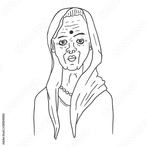 Vector Outline Woman from India.