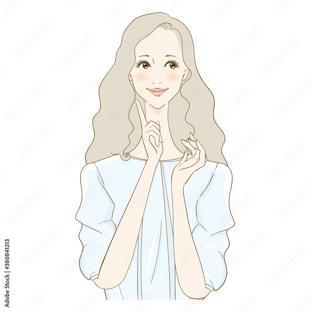 閃いた女性　ウエーブ ヘア
