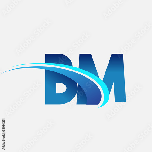 initial letter BM logotype company name colored blue and swoosh design. vector logo for business and company identity.
