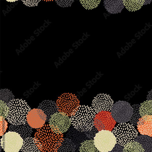 Vector pom pom bobble seamless pattern, trendy color, fall 2020, grey, orange, black, almond, wine red. Repeating pattern, pom pom bordure.