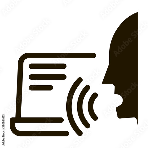 Laptop Human Voice Control Icon Vector . Contour Illustration