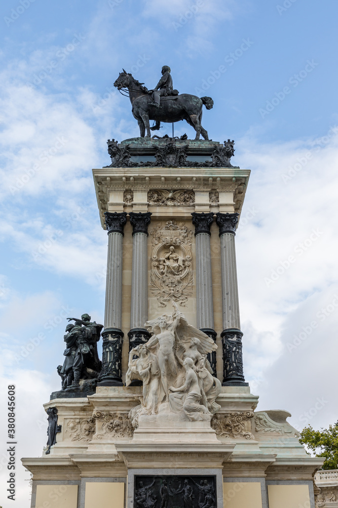 Monument to King Alfonso XII in the Retiro Park of Madrid, Spain