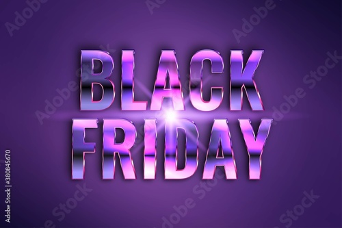 Black Friday text effect theme metal Purple realistic with light concept for trendy flayer and banner template promotion market online