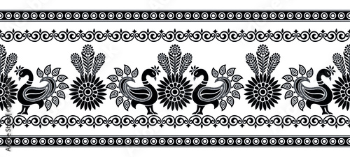 Seamless vector border with peacock