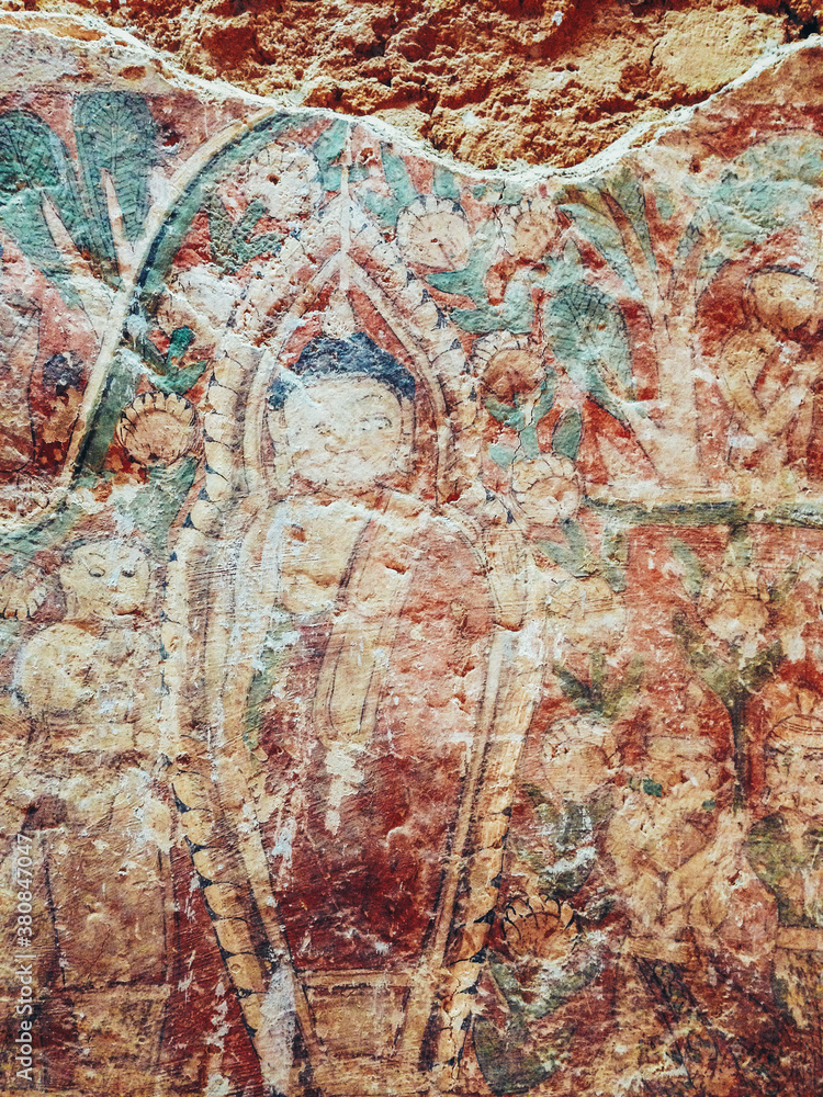 Aged Buddha Wall Paintings in Burmese Temple Aged Buddha Wall Paintings in Burmese Temple