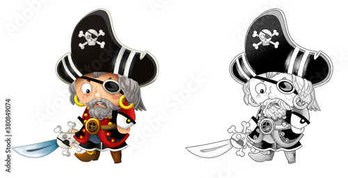 cartoon sketch scene with pirate man captain illustration