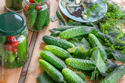 Fresh cucumbers ready for canning and pickling with dill