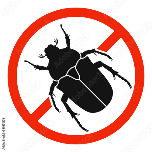 Chafer with red ban sign. STOP chafer beetle sign