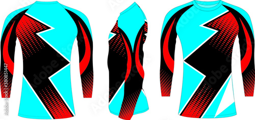MMA Full Sleeve Rash Guards Front Back and Side View illustrations  vectors 