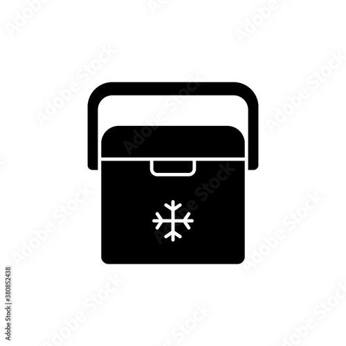Ice box. Silhouette Portable Refrigerator Cooler. Outline icon of auto container for camping, picnic, barbecue. Black pictogram of plastic thermobox with handle. Flat isolated vector, white background