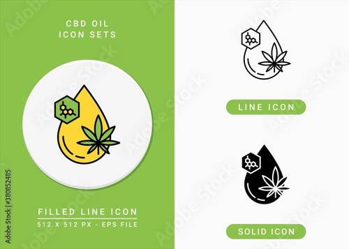 CBD oil icons set vector illustration with solid icon line style. Cannabis oil concentrate concept. Editable stroke icon on isolated background for web design, infographic and UI mobile app.