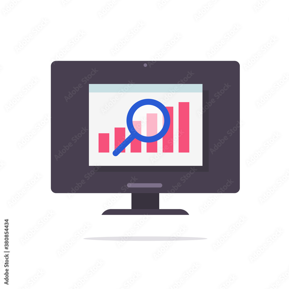 Financial audit sales statistics data web research icon vector concept, digital analysis report online on computer pc, analytics website screen flat, accounting finance stocks market inspection Financial audit sales statistics data web research icon vector concept, digital analysis report online on computer pc, analytics website screen flat, accounting finance stocks market inspection