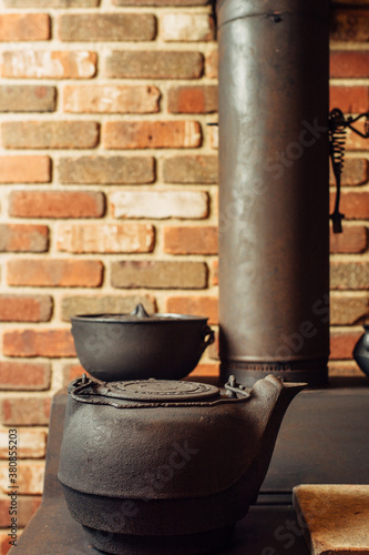 Wallpaper Mural Old wood stove and cast iron kettle Torontodigital.ca