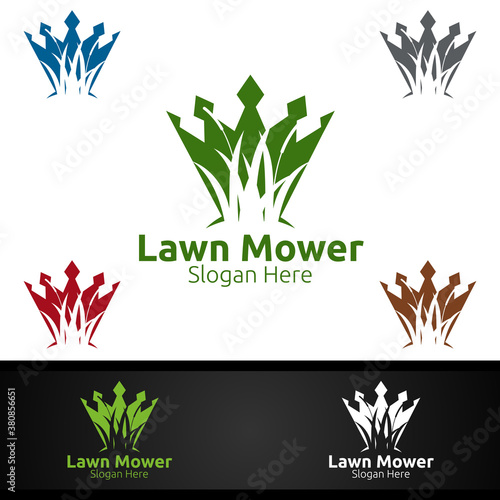 King Lawn Mower Logo for Lawn Mowing Gardener Design