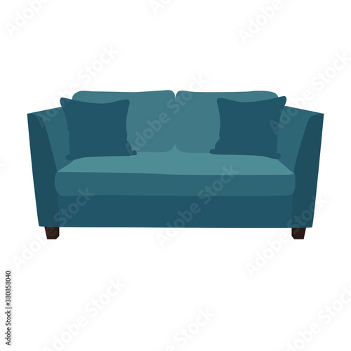 Vector drawings of a sofa or couch. Modern furniture in a flat, cartoon style on a white isolated background. Illustration of furniture for the interior of the apartment, office.
