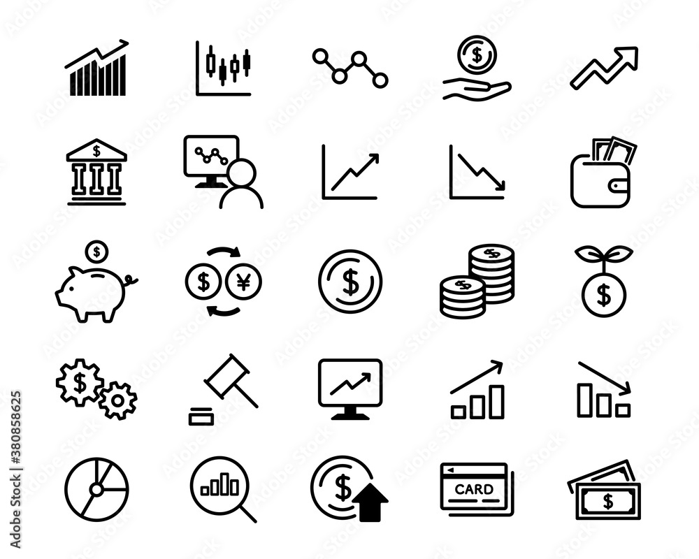 株 投資 金融 経済のアイコンのセット ビジネス 株式 株価 証券 お金 紙幣 貨幣 グラフ Vector De Stock Adobe Stock 株 投資 金融 経済のアイコンのセット ビジネス 株式 株価 証券 お金 紙幣 貨幣 グラフ Vector De Stock Adobe Stock