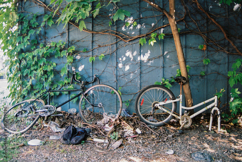 Abandoned bicycles on expired film