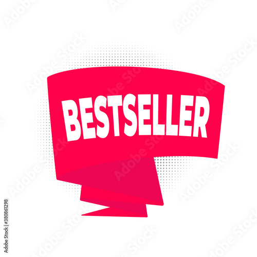 Bestseller big red retro ribbon flat style design vector illustration isolated on white background. Concepts and templates for sale banners and flyers.