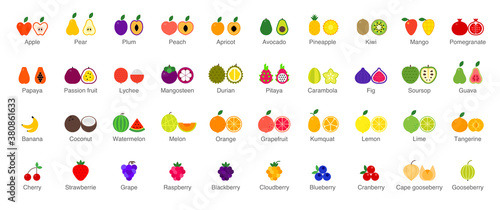 Vector set of colorful Fruits and Berries icons. Isolated illustrations on white background © librebird
