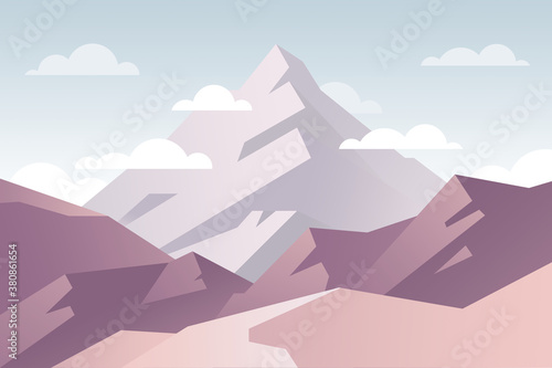 Fototapeta Naklejka Na Ścianę i Meble -  Vector landscape illustration. Mountain peak view.