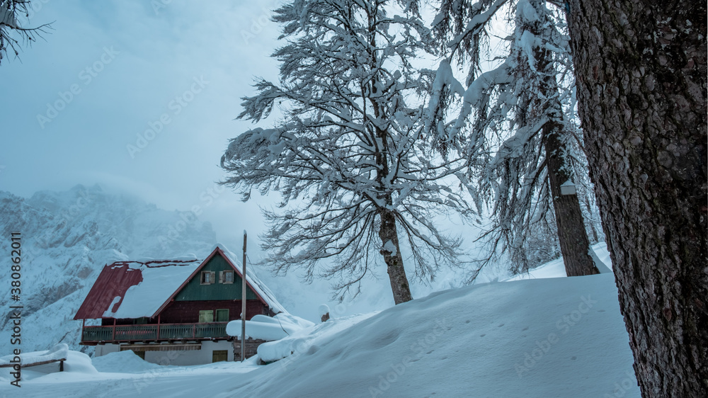 Trekking after a snowfall in the Julian Alps, Friuli-Venezia Giulia, Italy Trekking after a snowfall in the Julian Alps, Friuli-Venezia Giulia, Italy