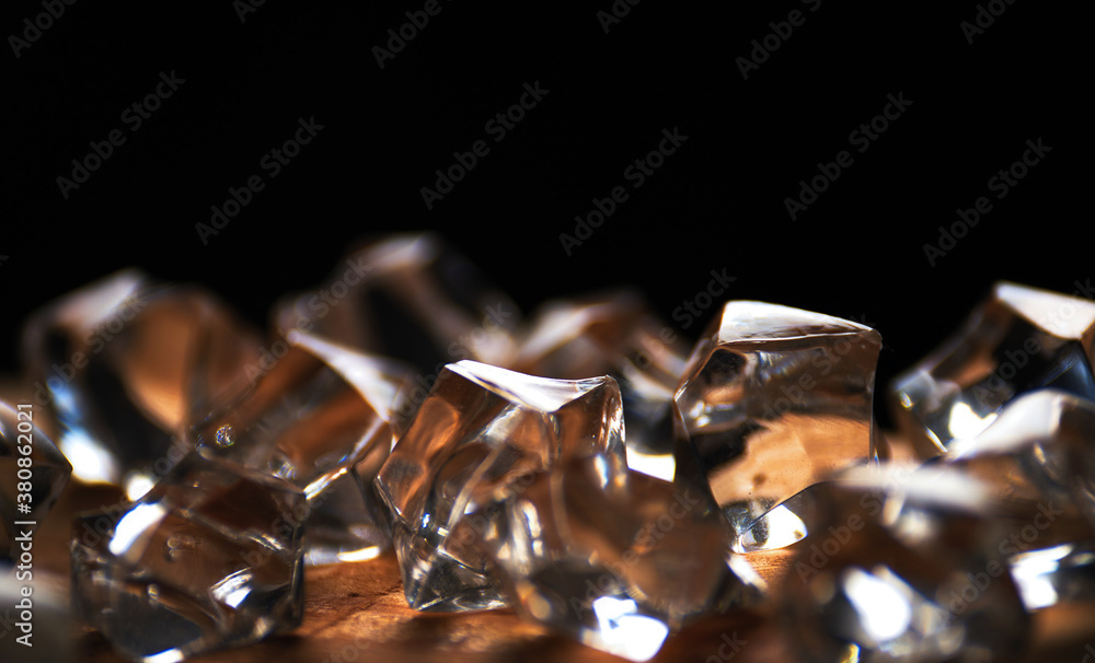 Close-up view the crystals on the wooden floor Close-up view the crystals on the wooden floor
