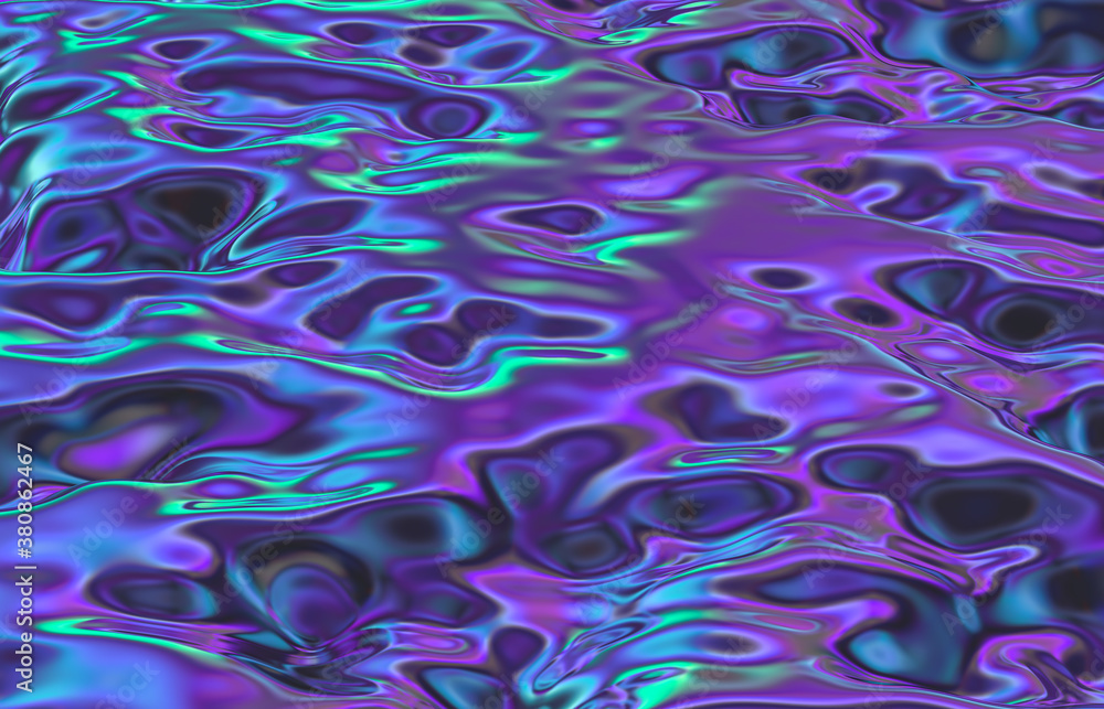 Abstract geometric iridescent texture background. liquid. 3d render. 