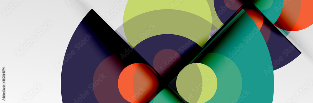 Bright color circles, abstract round shapes and triangles composition with shadow effects. Vector modern geometric design template Bright color circles, abstract round shapes and triangles composition with shadow effects. Vector modern geometric design template