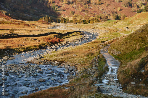 Footpath in seathwaite valley. Cumbria, UK. photo