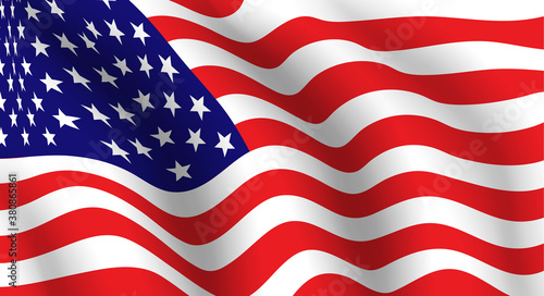 USA national fabric wave flag as patriotic background, vectror illustration symbol.