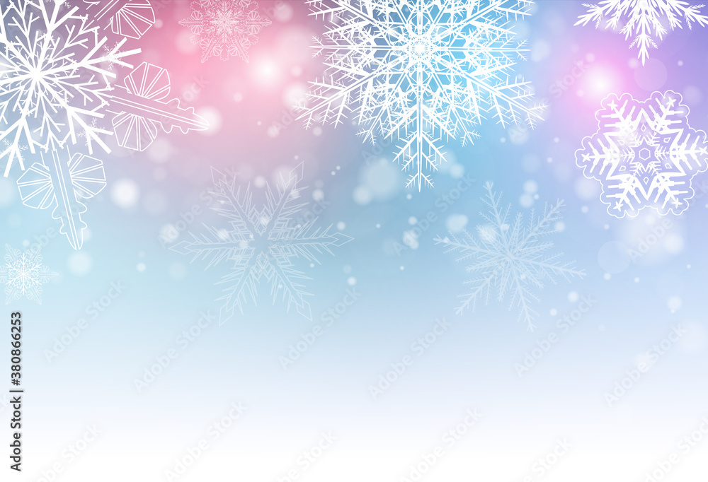 Fototapeta Christmas background with snowflakes, winter snow background, vector illustration