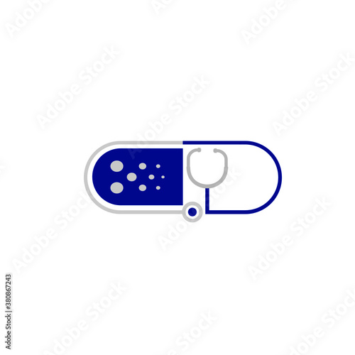 Doctor capsul stethoscope plus illustration vector logo design for medical and health care pharmacy and clinic symbols.