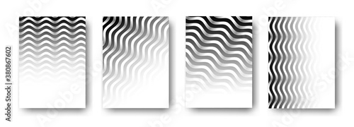 Backgrounds cover design, wavy black and white geometric patterns, interesting vector design.