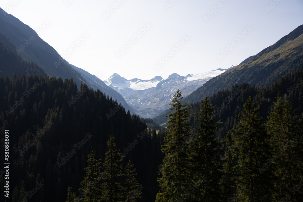 Open view of the snow-capped top of the 3360 meter high mountain 