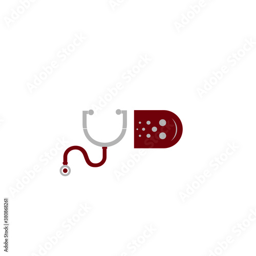 Doctor capsul stethoscope plus illustration vector logo design for medical and health care pharmacy and clinic symbols.