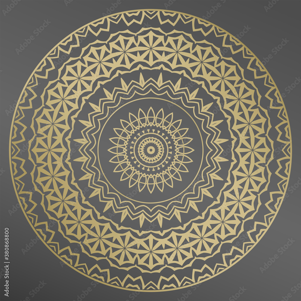 Elegant plate in gold with an interesting geometric pattern. Home decor, porcelain design.