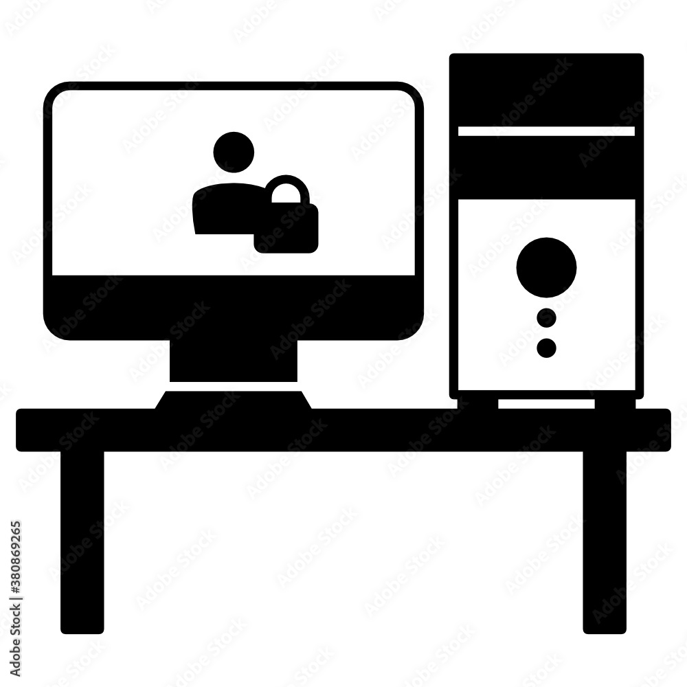 PC with Table and Login Screen Vector Icon Design Concept, Networking Admin Symbol on White background PC with Table and Login Screen Vector Icon Design Concept, Networking Admin Symbol on White background