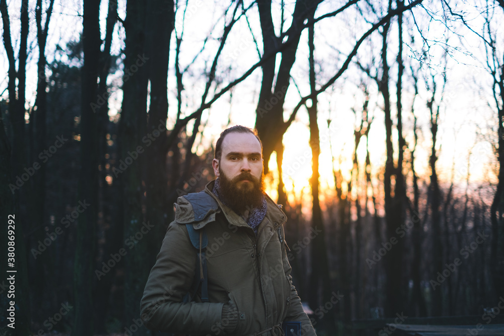 Handsome Bearded Man Standing in the Woods Handsome Bearded Man Standing in the Woods