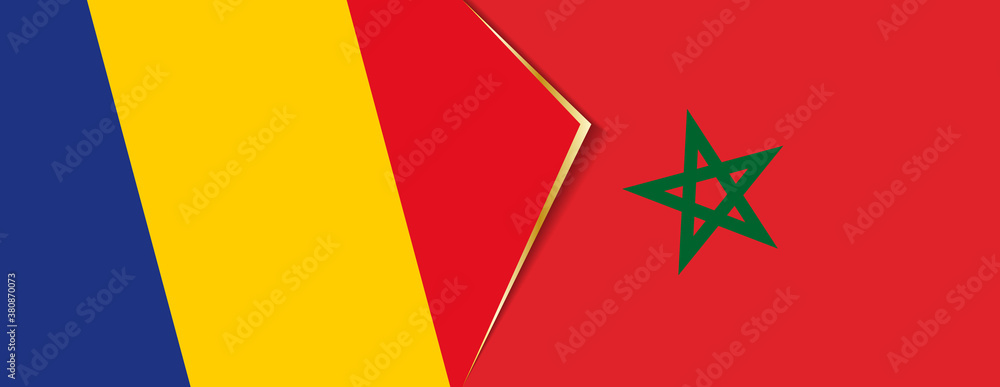 Romania and Morocco flags, two vector flags. Romania and Morocco flags, two vector flags.