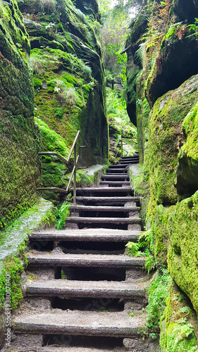 Stairs in the Elbe Sandstone Mountains near the Bastei