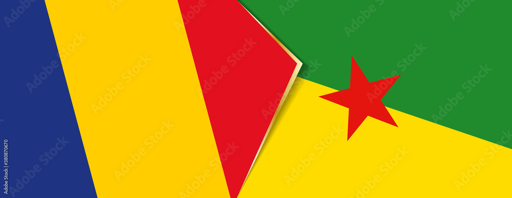 Romania and French Guiana flags, two vector flags. Romania and French Guiana flags, two vector flags.