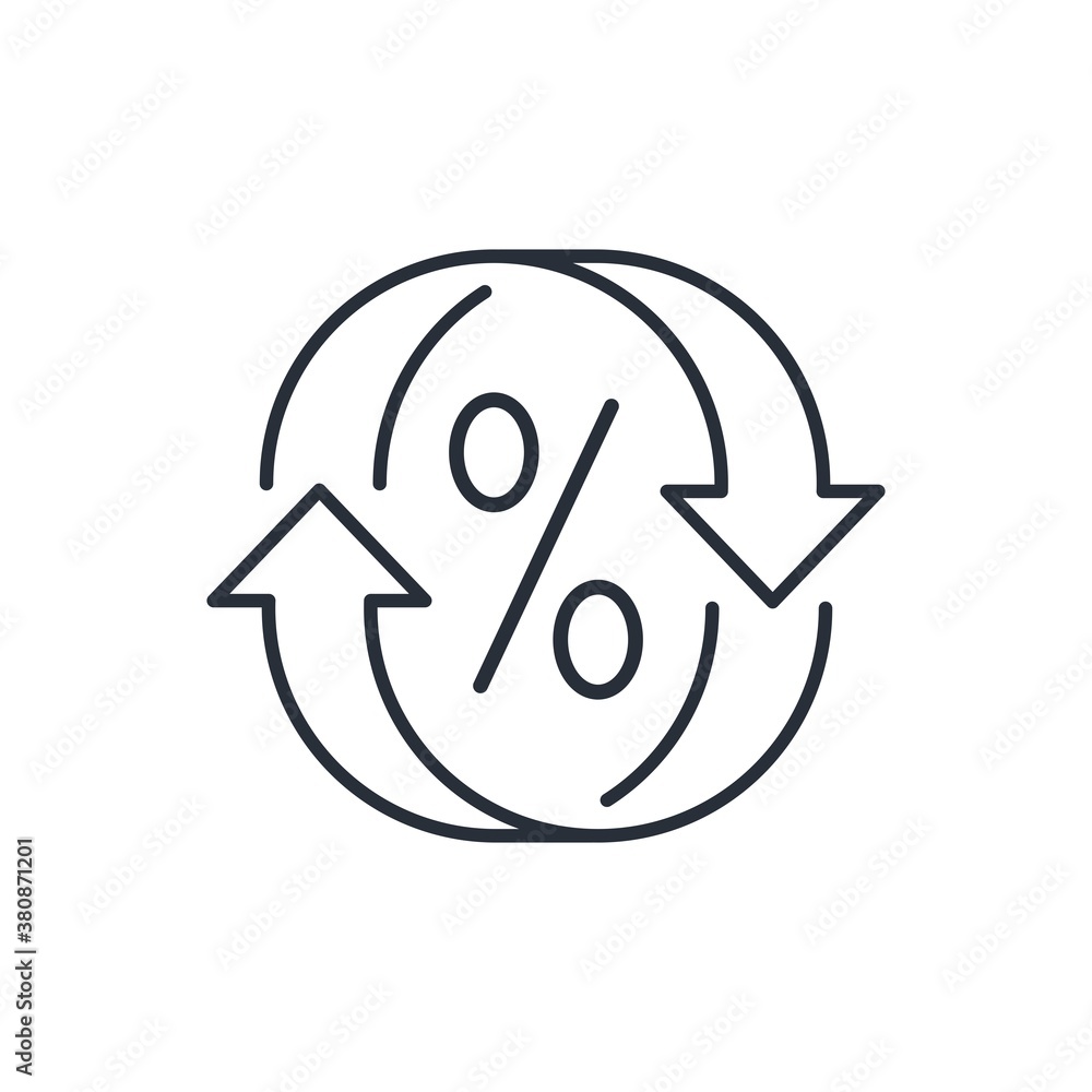 Change in interest rates. Vector linear icon isolated on white background. Change in interest rates. Vector linear icon isolated on white background.