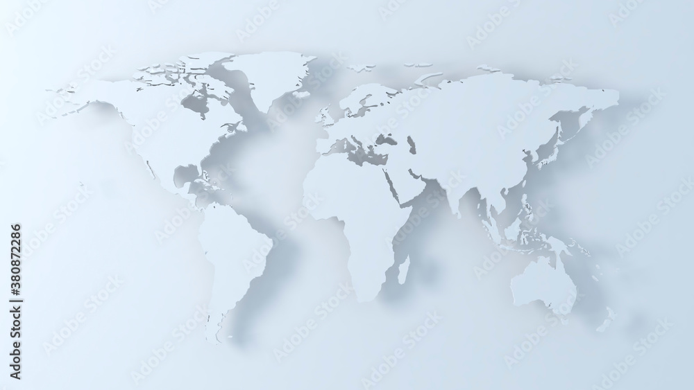 World map 3D with shadow. on light blue background. High resolution World map 3D with shadow. on light blue background. High resolution