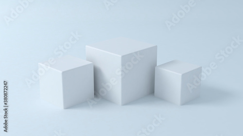  white three cube podium platform.3d illustration light and shadow 