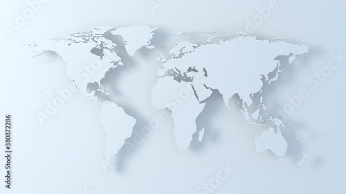 World map 3D with shadow. on light blue background. High resolution