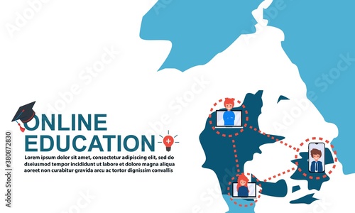 Online education with Map of Denmark and ad distance course tutorials and study slogans anywhere anytime Free Vector